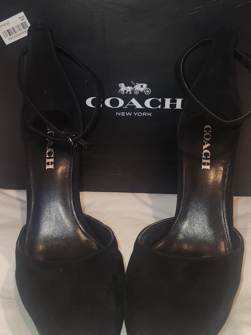 Coach Chrystie Lux Suede Black Women's Heeled Sandals